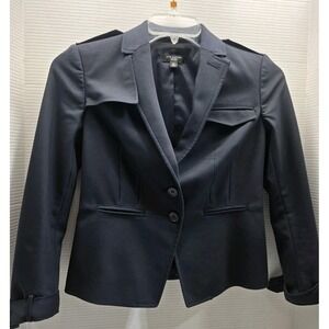 ANN TAYLOR Single Breasted Blazer Womens 2P Lapel Neck Long Sleeve Buckle Blue